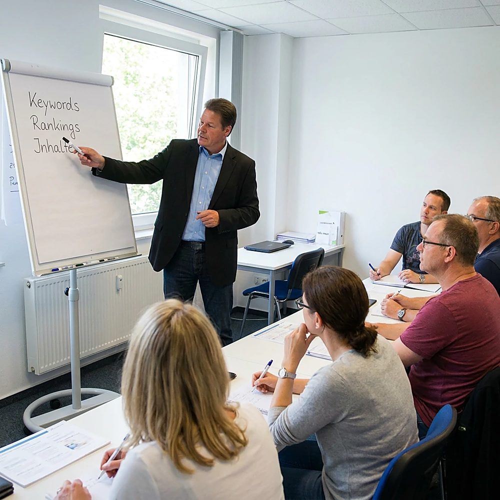 Volker Gräfe präsentiert SEO-Strategie mit Keyword-Optimierung und Content-Strategie